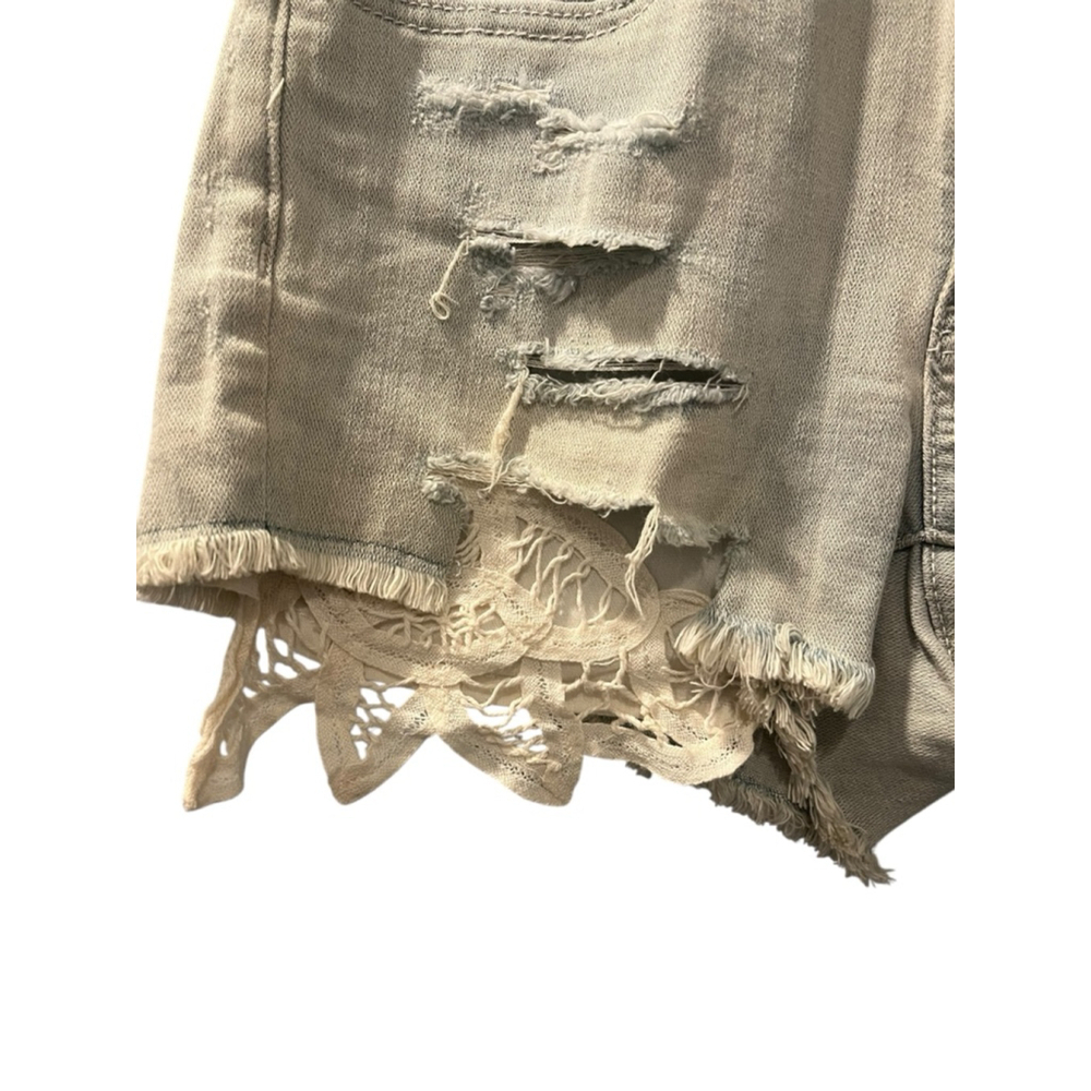 American Eagle Hi Rise Shortie Super Stretch Denim Shorts Size 2 Lace Pockets - Picture 2 of 8